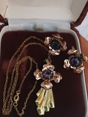Harry Iskin Vintage Set 1/20 12k GF Art Nouveau Florals Amethyst Accent Stones